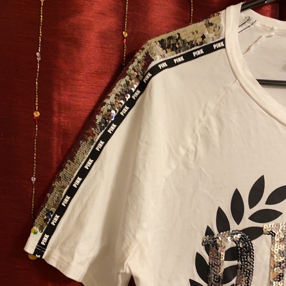 NWOT VS PINK rainbow/silver sequin flip tee - Picture 3 of 14